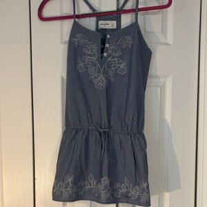 abercrombie kids blue embroidered chambray sun dress M lined